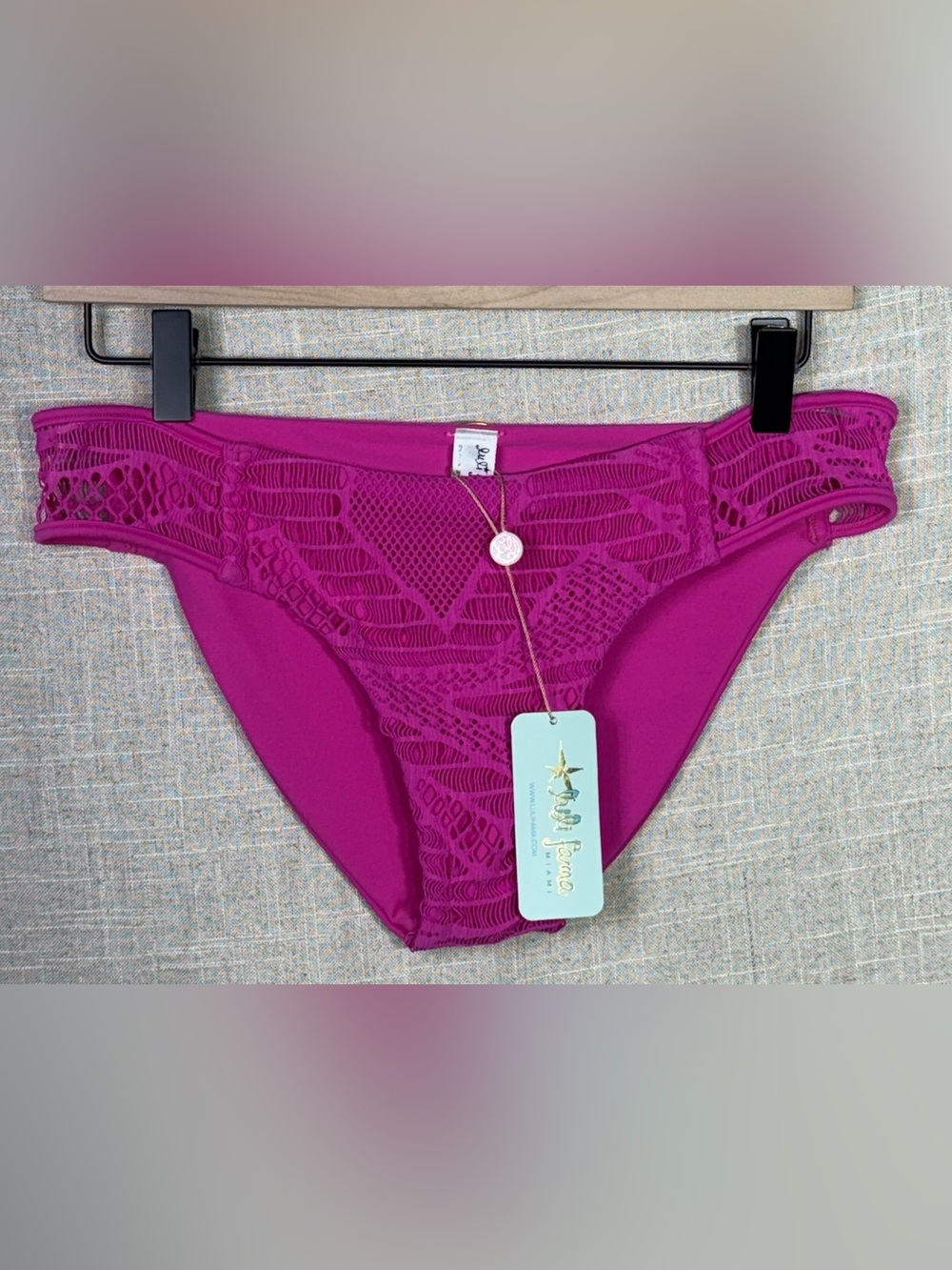 NWT Luli Fama El Carnaval Sides Crochet Full Bikini Bottom Fuchsia L